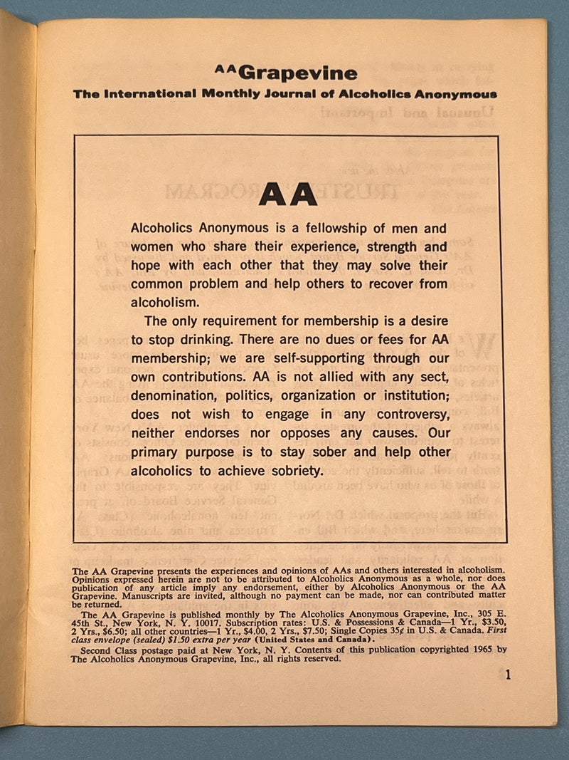AA Grapevine - January 1966 - Trustees Program Recovery Collectibles