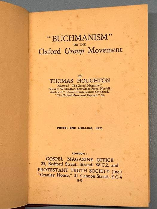 "BUCHMANISM" or the Oxford Group Movement by Thomas Houghton - 1933 Recovery Collectibles