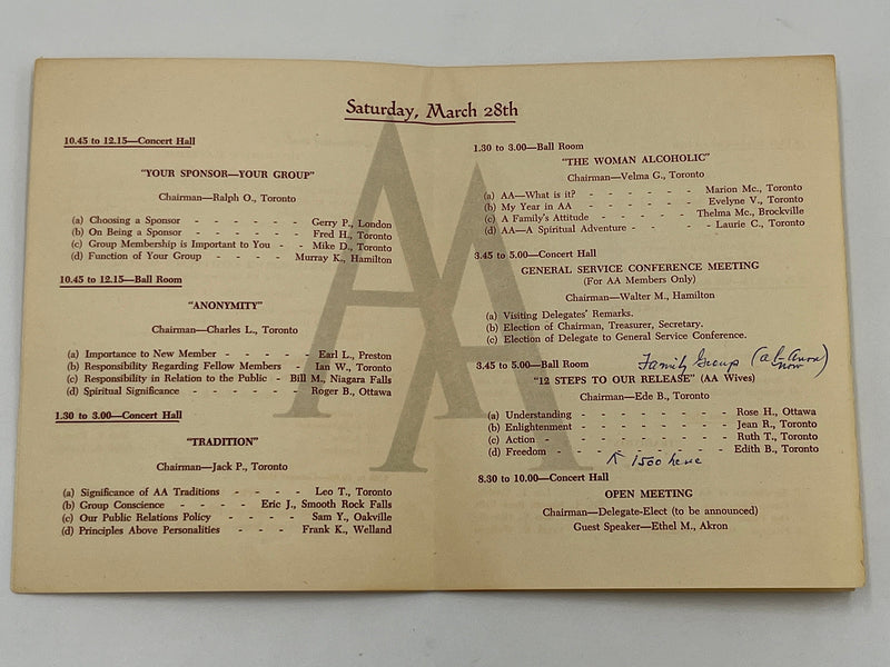 Program for the first Ontario Regional Conference of AA - 1953 Recovery Collectibles