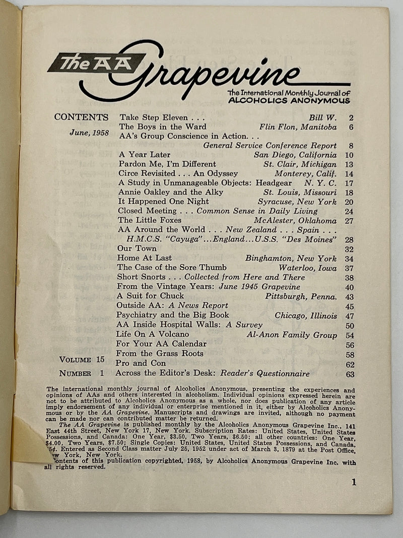 AA Grapevine from June 1958 - Take Step Eleven by Bill Mark McConnell