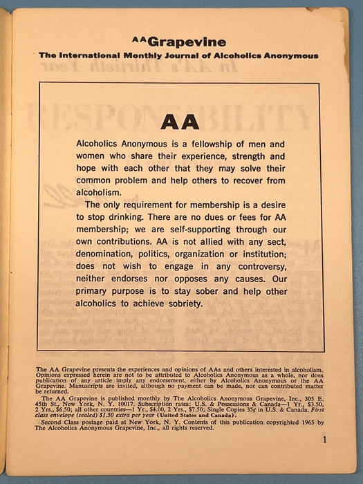 AA Grapevine issue from July 1965 - 30th Anniversary International Convention Recovery Collectibles