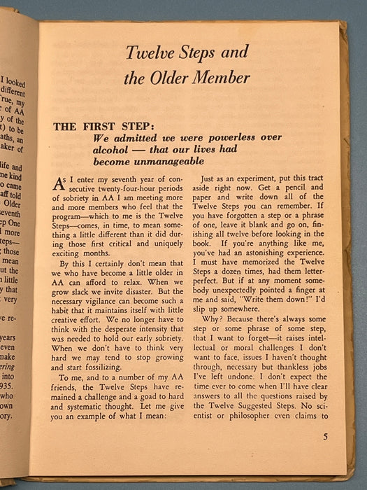 Twelve Steps and the Older Member - First Printing 1964 Recovery Collectibles