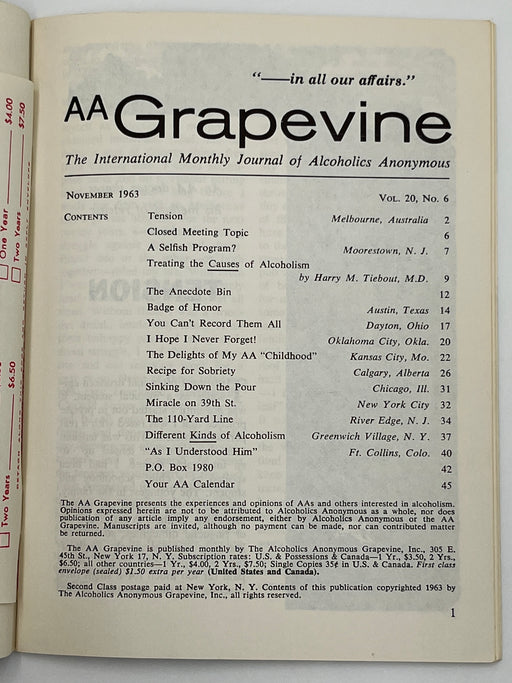 AA Grapevine from November 1963 - Gratitude Month Mark McConnell