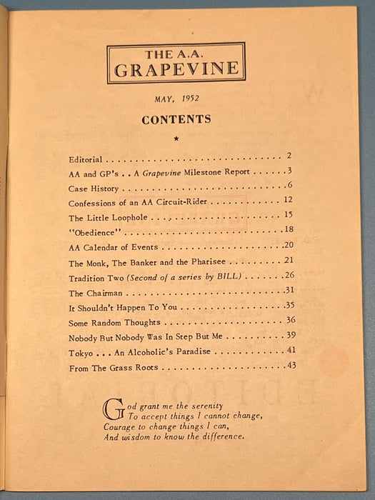 AA Grapevine - May 1952 - Tradition Two by Bill Mark McConnell
