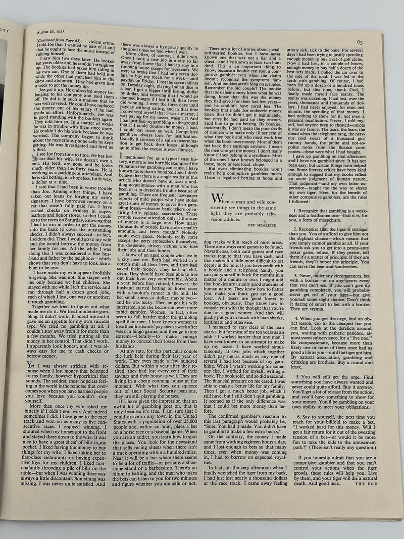 Saturday Evening Post from August 23, 1958 - I Was a Compulsive Gambler Recovery Collectibles