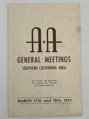 Program for the AA General Meetings - Southern California 1951 - with “Bill” Recovery Collectibles