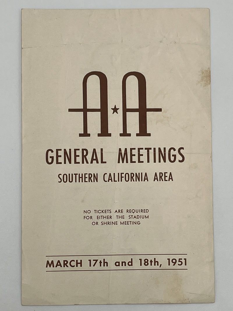 Program for the AA General Meetings - Southern California 1951 - with “Bill” Recovery Collectibles