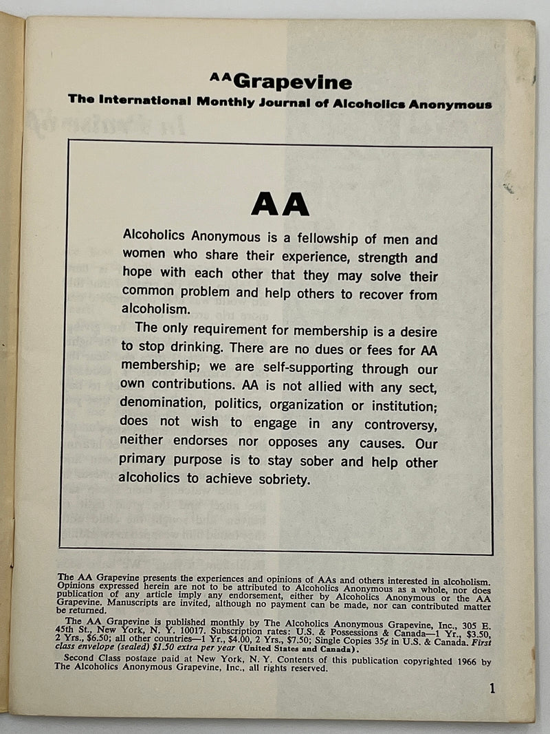 AA Grapevine from December 1966 - A Christmas Message From Bill Mark McConnell