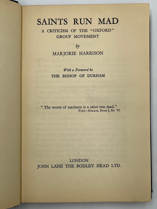 Saints Run Mad by Marjorie Harrison - 1934 Recovery Collectibles