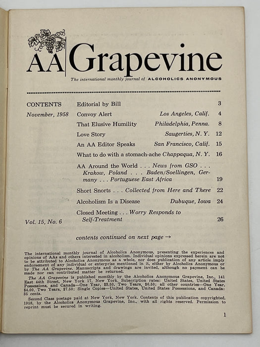 AA Grapevine from November 1958 - Traditions Month Mark McConnell