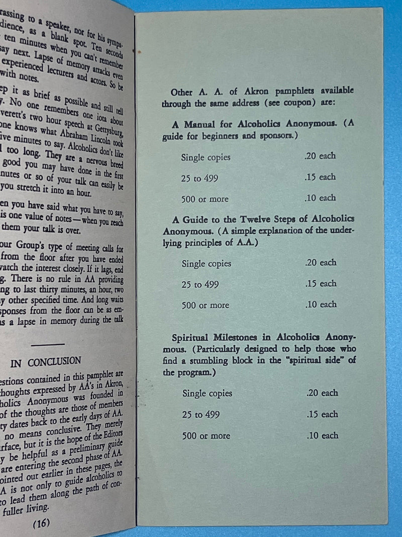 Second Reader for Alcoholics Anonymous - Akron Pamphlet Recovery Collectibles