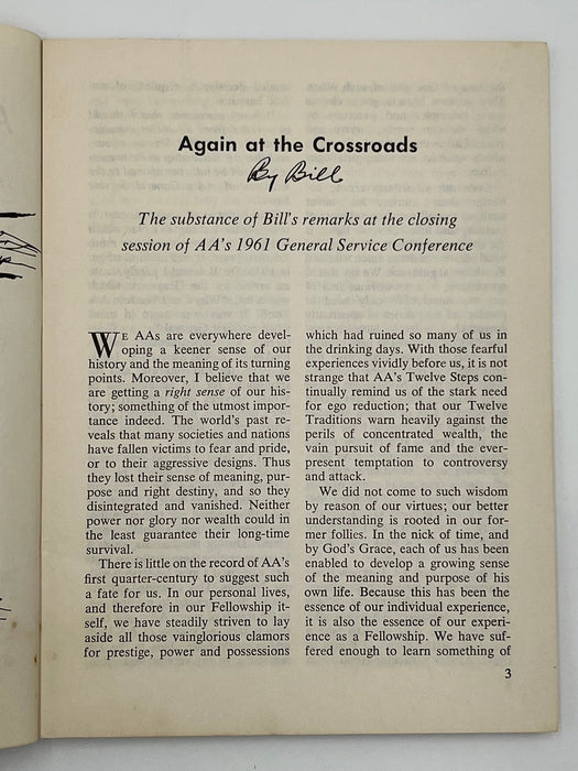 AA Grapevine - November 1961 - Again at the Crossroads by Bill Recovery Collectibles