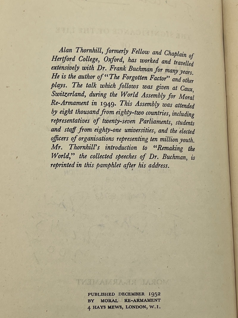 The Significance of the Life of Frank Buchman by Alan Thornhill David Shaw