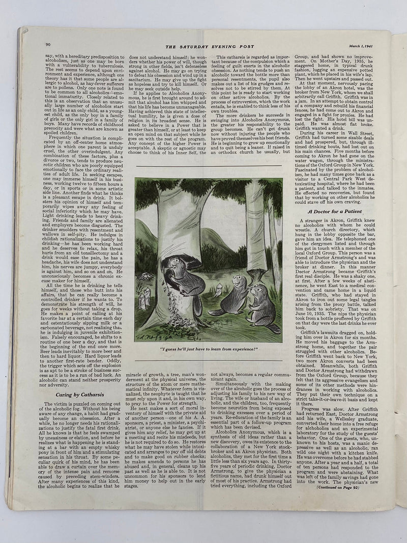 Saturday Evening Post - March 1, 1941 - Alcoholics Anonymous Recovery Collectibles
