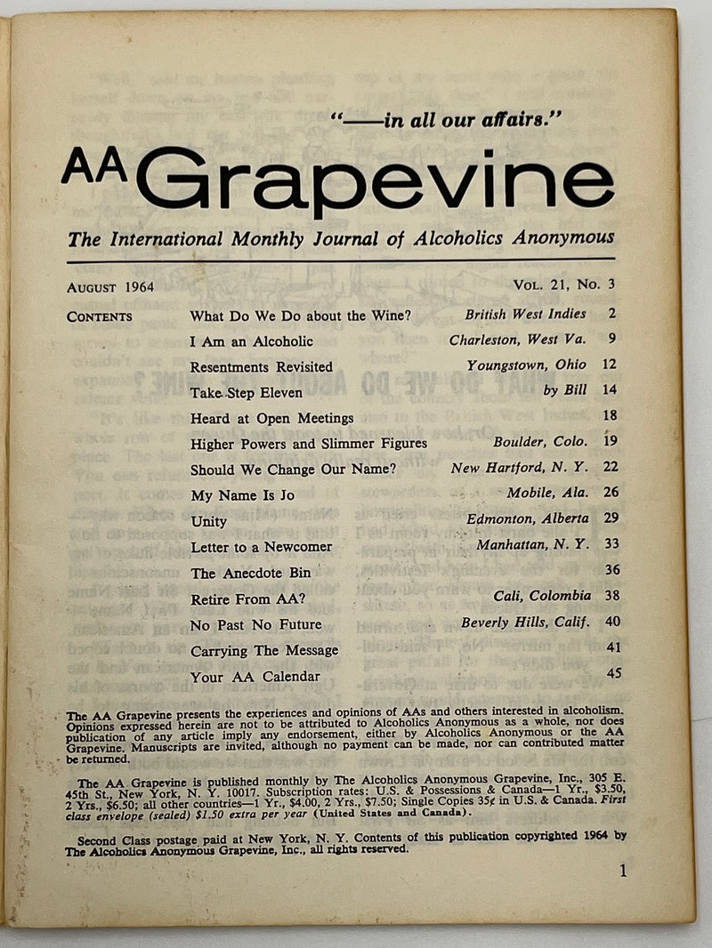 AA Grapevine from August 1964 - Take Step Eleven by Bill Mark McConnell