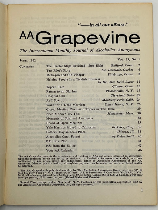 AA Grapevine from June 1962 - Helping People Mark McConnell