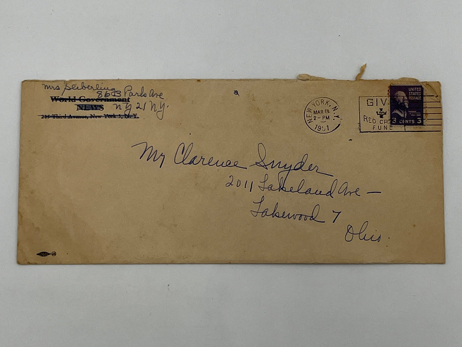 Historic Handwritten Letter from Henrietta Seiberling to Clarence Snyder in 1951 Recovery Collectibles