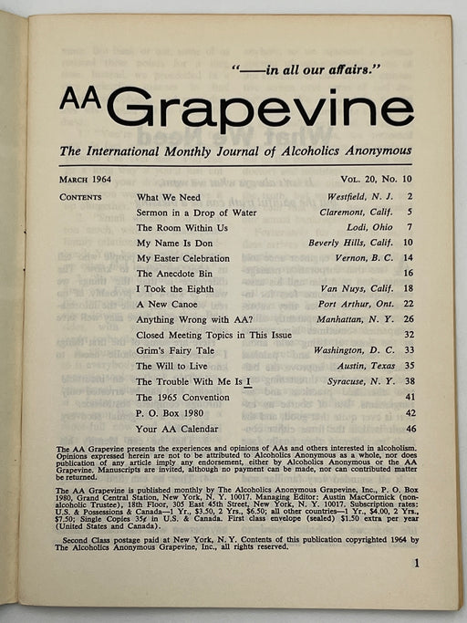 AA Grapevine from March 1964 - Anything Wrong With AA Mark McConnell