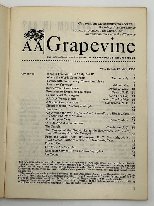 AA Grapevine from May 1960 - What Is Freedom In AA? by Bill W. Mark McConnell