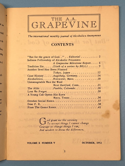 AA Grapevine from October 1952 - Tradition Six Mark McConnell