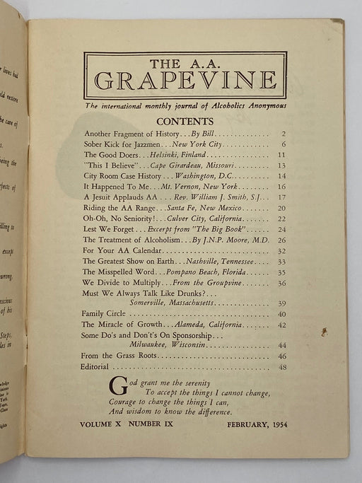 AA Grapevine - February 1954 - A Fragment of History by Bill Recovery Collectibles