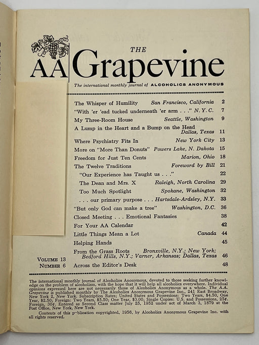 AA Grapevine from November 1956 - Traditions Month Mark McConnell