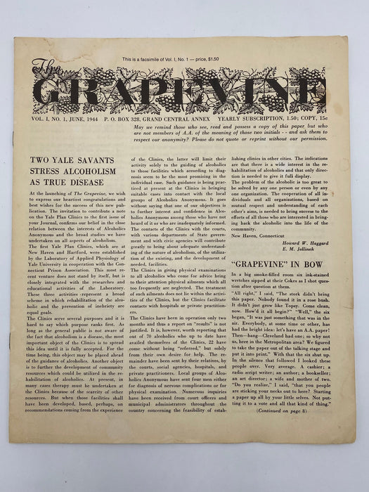 The A.A. GRAPEVINE June 1944 - Facsimile Recovery Collectibles