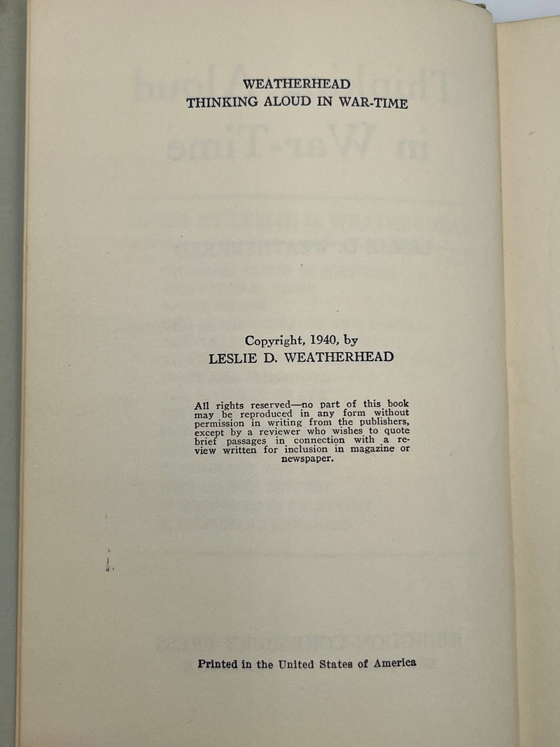 Thinking Aloud in War-Time by Leslie D. Weatherhead Recovery Collectibles