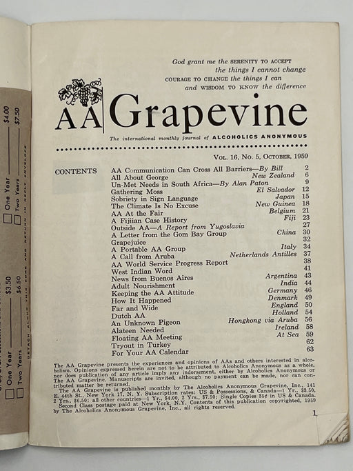 AA Grapevine from October 1959 - International Issue Mark McConnell