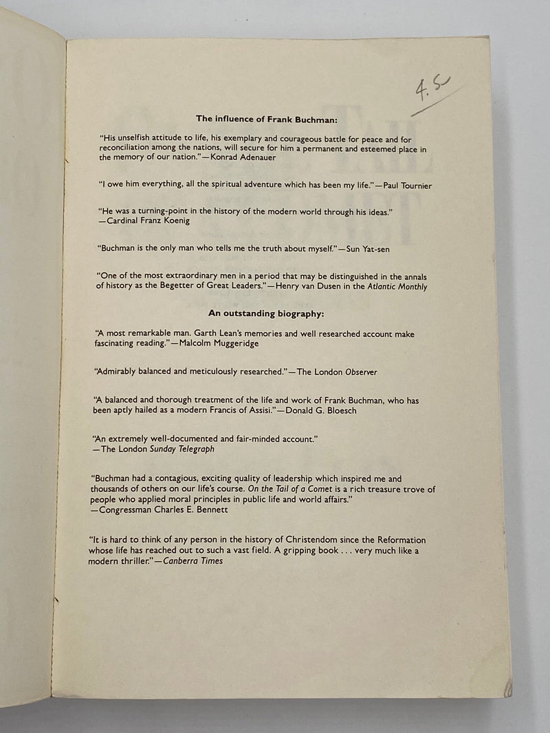 On The Tail Of A Comet: The Life of Frank Buchman - by Garth Lean Recovery Collectibles