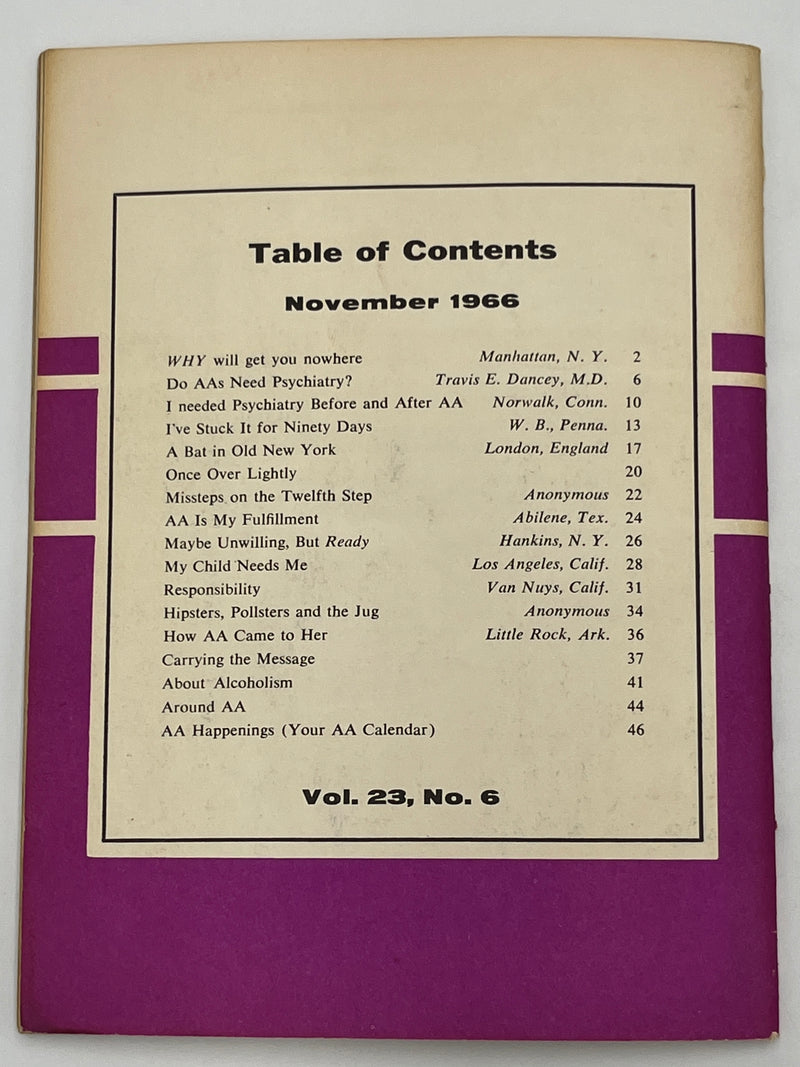 AA Grapevine from November 1966 - Do AAs Need Psychiatry Mark McConnell