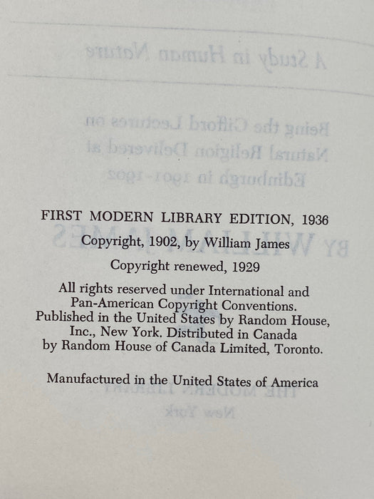 The Varieties of Religious Experience by William James - First Modern Library Edition 1936 - ODJ Recovery Collectibles