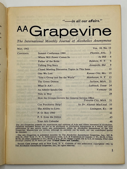 AA Grapevine from May 1962 - Will Power by Bill Mark McConnell