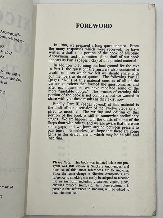 Nicotine Anonymous The Book First Edition — Recovery Collectibles