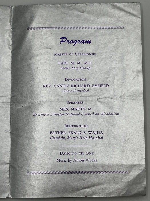 Program Featuring Marty Mann speaking in San Francisco - 1960 Recovery Collectibles